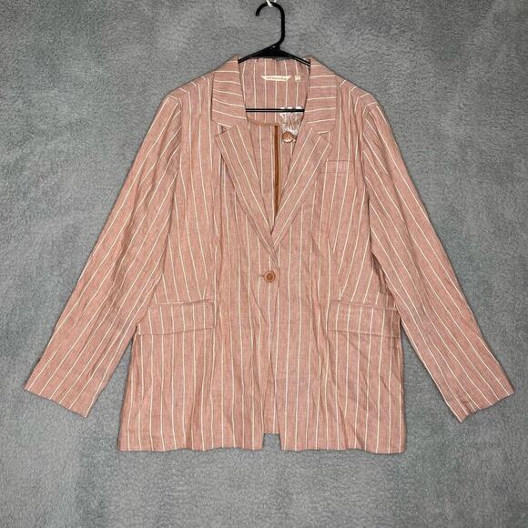NWOT Soft Surroundings Womens linen blend striped blazer lightweight large - Picture 1 of 11